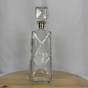 Mid-Century Modern Triangular Design Liquor Bottle/Decanter Clear Glass 12"